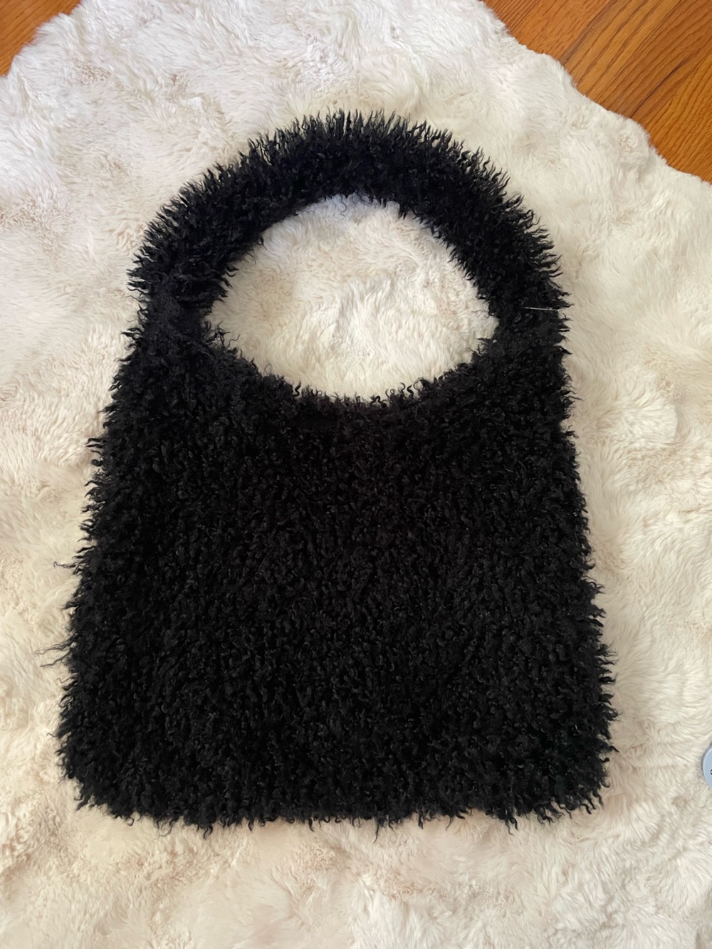 Black Faux Shearling Shoulder Bag - Cozy Everyday Tote